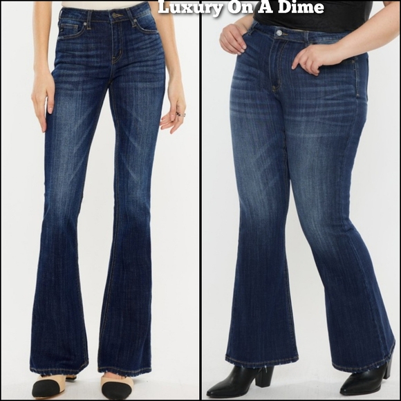 KanCan Flare Mid-Rise Waist Jeans Wide Distressed Classic Slim Fit Denim Pants - Picture 1 of 16